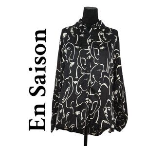 En Saison Black Blouse with Face Pattern Size Medium